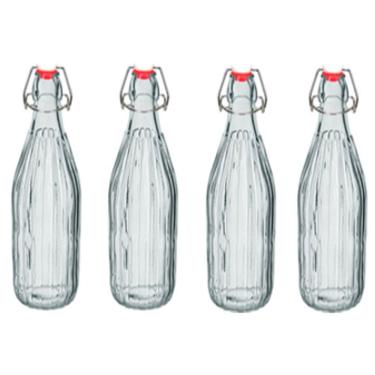 Imagem de KIT 4 GARRAFAS ÁGUA SUCO LEITE HOME&CO COM TRAVA NA TAMPA VIDRO 1L 32x8x8cm TRANSPARENTE