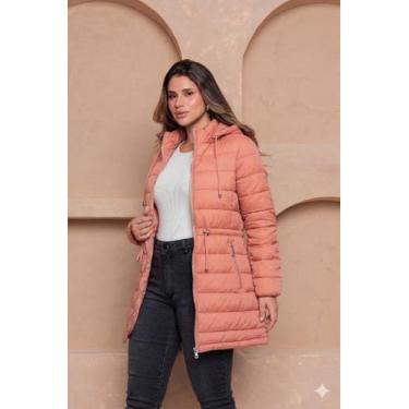 Imagem de Sobretudo Feminino Puffer Alongado Acolchoado Jaqueta COR:SALMÃOTAMANH