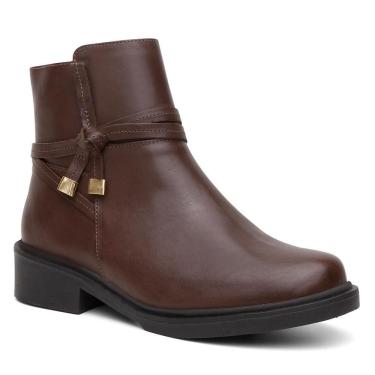 Imagem de Bota Feminina Cano Curto Couro Salto Baixo Confortável