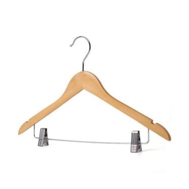 Imagem de Cabide de Madeira Envernizado com Presilhas Gancho Giratório para Roupas Amadeirado Top...