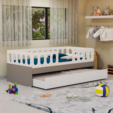 Imagem de Cama Solteiro Infantil Lara com Cama Auxiliar Estrutura Resistente Branco e Cinza Baby...