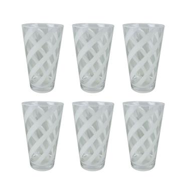 Imagem de Conjunto 6 Copos em Acrílico com Detalhes Espirais Branco 600ml RJW0027 BTC