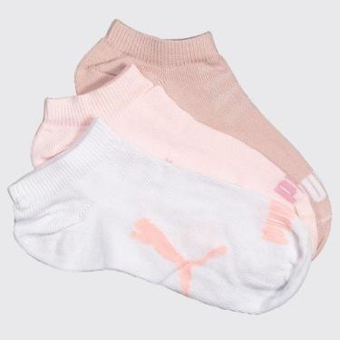 Imagem de Kit Meia Puma Sapatilha 3 Pares Infantil Rosa e Branca, 25-28