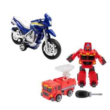Imagem de Kit Caminhão Transformer + Moto Brinquedo cores sortidas - Cim-toys
