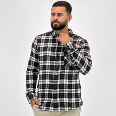 Imagem de Camisa Malwee Xadrez Flanela Masculina, M, Marrom, Off white