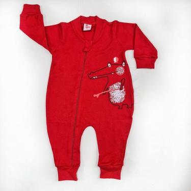 Imagem de Macacão Longo Bebê Suedine Vermelho Jacaré - Xikids, M
