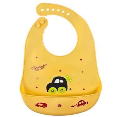 Imagem de Babador Infantil Carrinho Impermeável C/ Bolso pega Migalhas Amarelo -