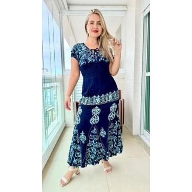 Imagem de Vestido Longo Indiano Estonado c/ Bordado Batik Manga Curta Cod.4411 -