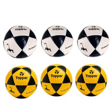 Imagem de Kit 6 Bola de Futevôlei R1 Oficial Laminado em Pu Amarelo e Branco Topper