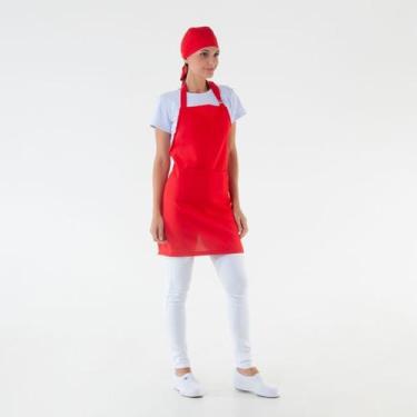 Imagem de Avental E Bandana Oxford Lanchonete Restaurante Ajustável Cor:Vermelho