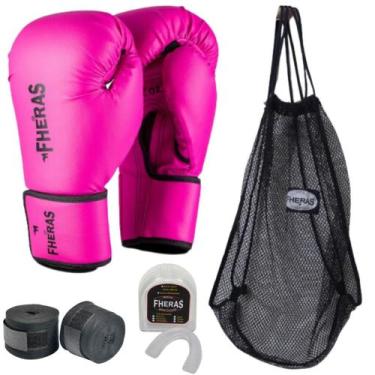 Imagem de Kit Luva Boxe e Muay Thai Fheras com Bandagem, Bucal e Bolsa Telada, V