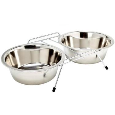Imagem de Comedouro Chalesco Para Cães Duplo Inox - Tamanho 4, Cromado