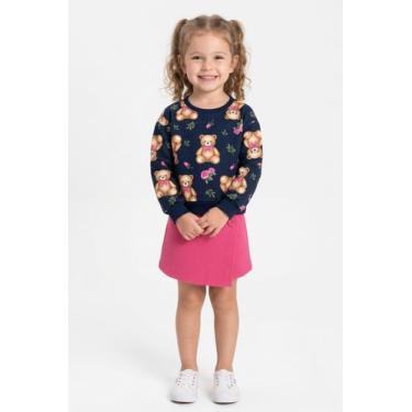 Imagem de Conjunto Menina Blusão Moletom e Short Saia Canelado Kyly, Azul marinh