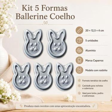 Imagem de Super Kit 5 Formas Assadeira Coelho Ballerine Caparroz 20x12,5x4cm Alu