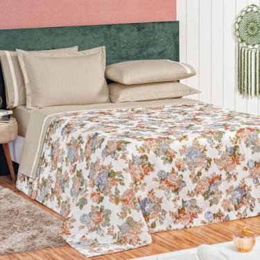 Imagem de Kit Cobre Leito King Floral Estampada 3 Peças Com 2 Porta Travesseiros