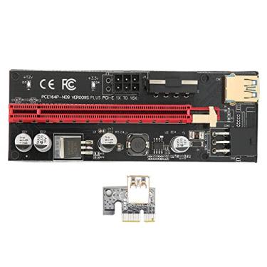 Imagem de Shanbor Placa de vídeo de mineração PCIe Riser, 4 capacitores sólidos PCIE 1X a 16X cartão riser para 8 para 10 para Win7 Blue line