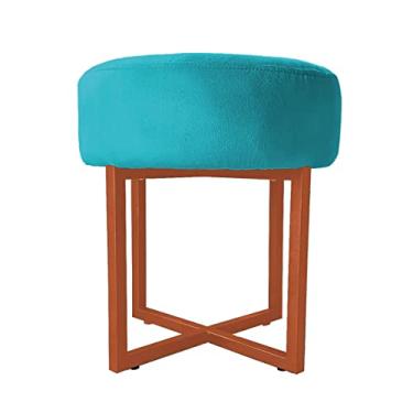 Imagem de Puff Decorativo Madrid Luxo Bronze Assento Suede Azul Turquesa - Folk Móveis