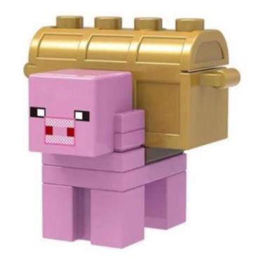 Imagem de Boneco Minifigure Blocos De Montar Porco Com Baú Minecraft