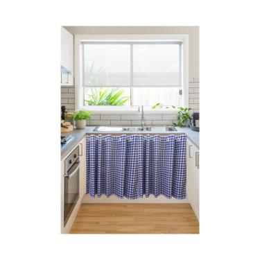 Imagem de Cortina Para Pia Balcão 1,50x0,80m Xadrez Azul