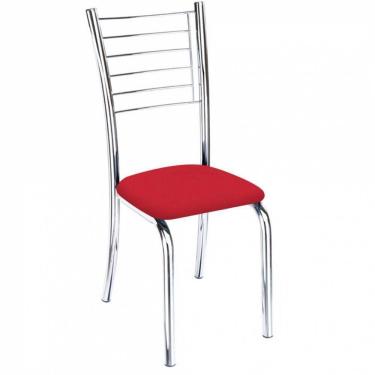 Imagem de Cadeira Lara Cromada Para Cozinha Corino Vermelho