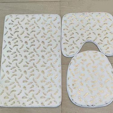 Imagem de Conjunto de tapetes de banheiro para sala de estar para casa, tapetes antiderrapantes com impressão dourada, tapete para quarto, tapete de chuveiro, tapetes de banho, 3p2002branco