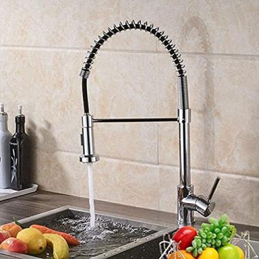 Imagem de Torneiras, torneiras de cozinha, torneira giratória 360 torneira de pia de cozinha com água quente e fria escovada, spstyle puxada, cabeça de pulverização montada/cromada pequena surpresa