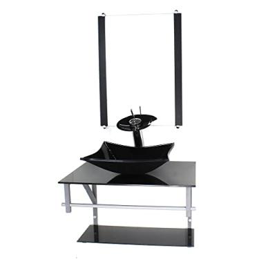 Imagem de GABINETE DE VIDRO PARA BANHEIRO 60CM AC CUBA RETANGULAR PRETO FULL COM TORNEIRA CASCATA