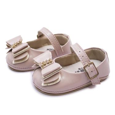 Imagem de Sapatilha Bebe Menina Laço e Strass Batizado Com Fivela
