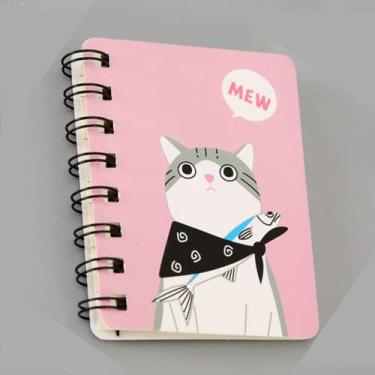 Imagem de BE-TOOL Caderno espiral de desenho animado mini caderno fofo A7 gato rosa 160 páginas (1 peça)