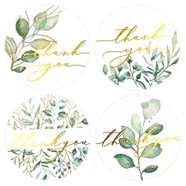 Imagem de Adesivos de agradecimento Gooji – 500 peças de carimbo de agradecimento em folha de ouro verde – 3,8 cm Adesivos de agradecimento para embalagem – 4 designs – Ideal para lembranças de casamento e festa, envelopes, boutiques
