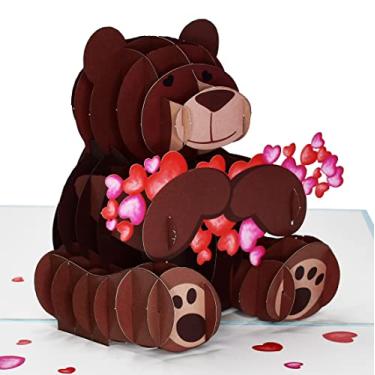 Imagem de Urso de pelúcia abraçando corações pop-up cartão de aniversário 3D, cartão de aniversário, cartão de dia dos namorados, cartão de dia das mães, cartão de amor