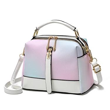 Imagem de Bolsa feminina fashion alça superior bolsa de couro bolsa feminina multicolorida bolsa de ombro com zíper bolsa de ombro, Branco