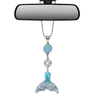 Imagem de Mossy Cabin Ornamento de apanhador de sonhos com corrente ajustável cauda de sereia água-marinha e prata