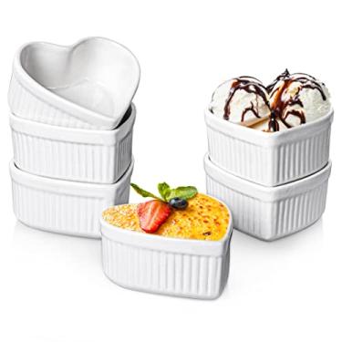 Imagem de Delling Creme Brulee Ramekins 170 g, seguro para forno, ramequins/tigelas em forma de coração, pequenos pratos de ramequins de cerâmica para creme brulee, suflê, sobremesas, sopas, lanches, aperitivos