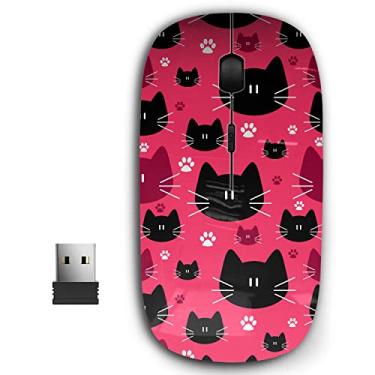Imagem de Mouse sem fio USB ergonômico portátil 2,4 G para PC, laptop, computador, notebook com nano receptor (rostos de gato fofos)