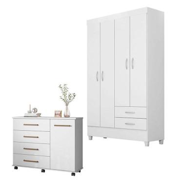 Imagem de Cômoda Flora e Guarda Roupa Solteiro Astro Branco Flex - Demóbile