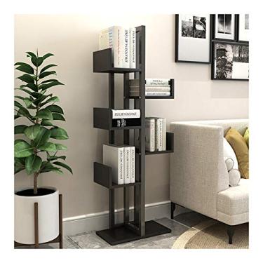 Imagem de KIZQYN Estante de 6 camadas Estante e estantes de livros de madeira e metal árvore estante moderna unidade de prateleiras abertas rack de exibição e organizador de armazenamento para estante de sala de estar (cor: cinza)