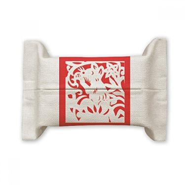 Imagem de Suporte de capa de papel para lenços faciais do zodíaco chinês cortado em papel de rato, saco de linho de algodão