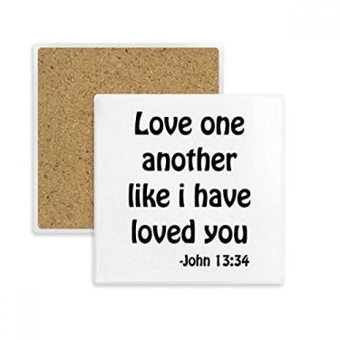 Imagem de Porta-copos quadrado com citações cristãs Love One Another Porta-copos com suporte de subplaca de pedra isolante