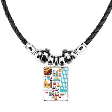 Imagem de DIYthinker Colar de coração de cinema romano da Itália com pingente de corda de couro