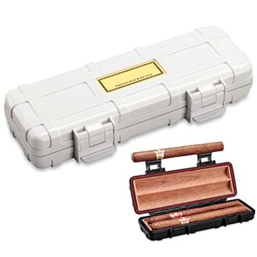 Imagem de Caixa de umidificador portátil de viagem para charuto à prova d'água com forro de madeira de cedro, caixa de armazenamento para umidificador de charutos à prova de poeira – Ótimo presente para homens