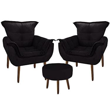 Imagem de KIT 02 Poltrona Decorativa Perola + Puff Redondo Preto - Moveis Aguias