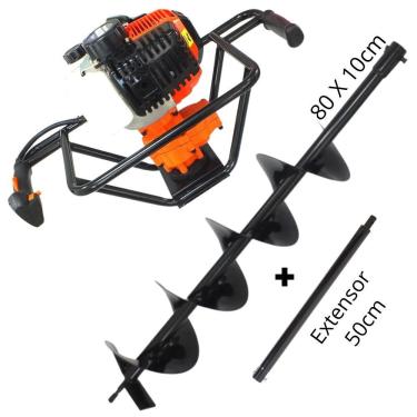 Imagem de Perfurador de Solo Profissional Vulcan VPS520 á Gasolina Broca 80x10cm com Pino Trava + Extensor de 50cm Ideal Para Construções de Cercas e Cercados