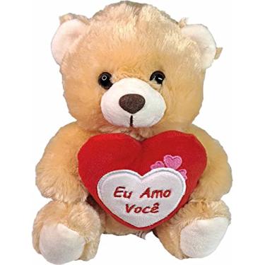 Imagem de Urso De Pelúcia Safari Segurando Coração Com Frase Eu Amo Você 20cms (Caramelo)