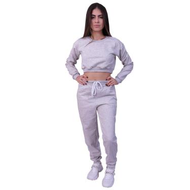 Imagem de Conjunto Moletom Cropped Infantil Liso Cinza-Feminino
