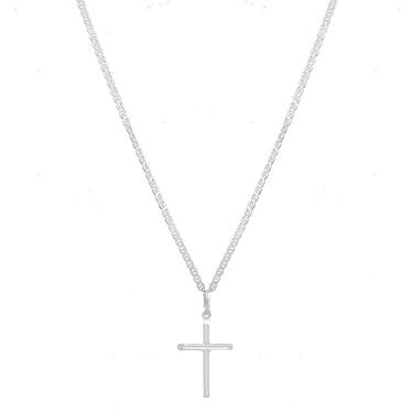 Imagem de Corrente Cordão De Prata Masculino 925 Colar Piastrine 60cm Com Crucifixo