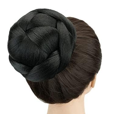 Imagem de IMISSU Capa de cabelo chignon trançada tamanho grande rosquinha apliques de cabelo scrunchie coque peruca updo (M4 Preto)