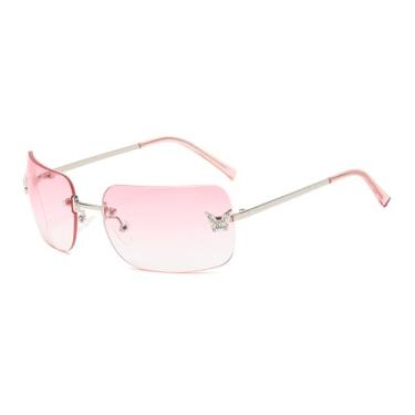Imagem de Óculos de sol quadrados de diamante sem moldura feminino produto óculos de condução retrô rave party glasse, 7, tamanho único