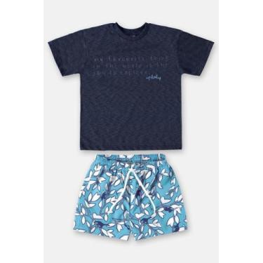 Imagem de Conjunto Infantil Camiseta E Short Em Microfibra Azul - Cutti Boutique