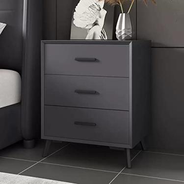 Imagem de Mesas laterais de cama mesa de cabeceira com 3 gavetas, móveis de cabeceira, mesa de madeira com detalhes estreitos, unidade de gaveta de armazenamento com base resistente para quarto, dormitório universitário, armários, mesinhas de cabeceira de berçário (cor: cinza escuro